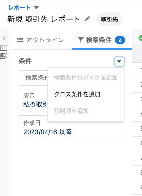 Salesforceのクロス条件