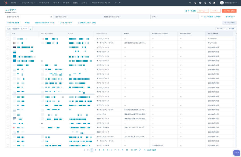 HubSpotのマーケティングコンタクト